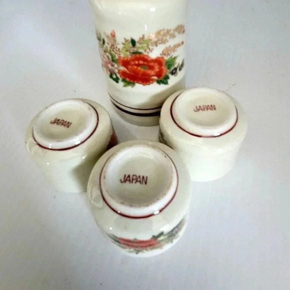 vintage Otagiri  Pheasant scene beige porcelain 4pc Saki set - Picture 4 of 7